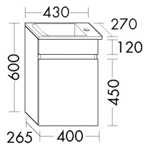 burgbad Lin20 meuble sous-vasque avec vasque en céramique 43 cm, 1 porte, gauche