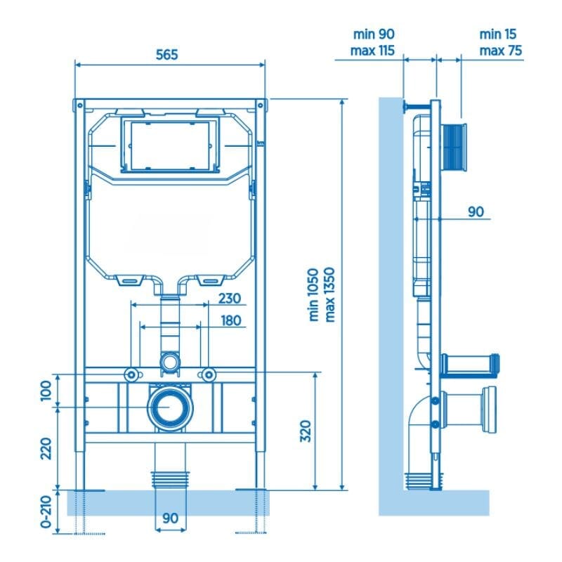 Ensemble WC suspendu PISA en céramique avec réservoir et bouton de chasse d&