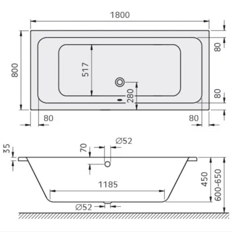 Kronenbach Baignoire Cube duo 180 x 80 cm