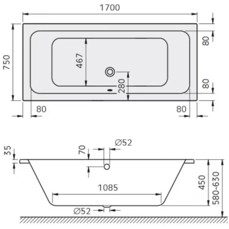 Kronenbach Baignoire Cube duo 170 x 75 cm