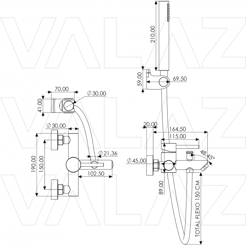 Ensemble de robinetterie mitigeur bain/douche à levier unique chromé CHACAO
