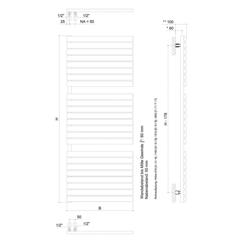 Radiateur de salle de bain STUROTEC Bath 2 60 x 180,2 cm ouverture à droite