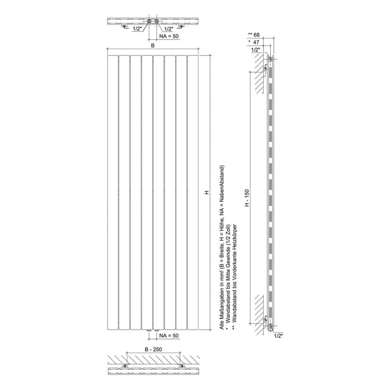 Radiateur STUROTEC Room 1 59,5 x 180 cm avec raccordement central