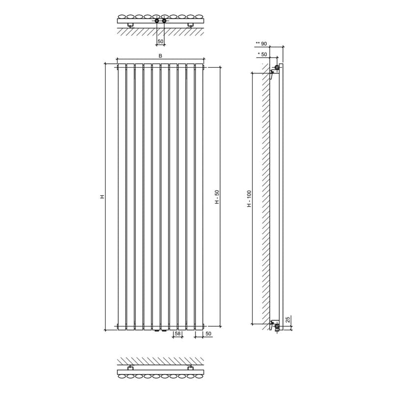 Radiateur STUROTEC Room 2 58,4 x 180 cm avec raccordement central