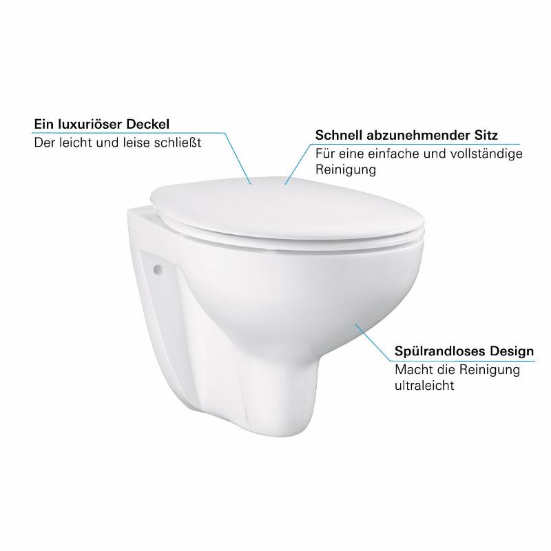GROHE Bau WC suspendu en céramique à fond creux, sans bride
