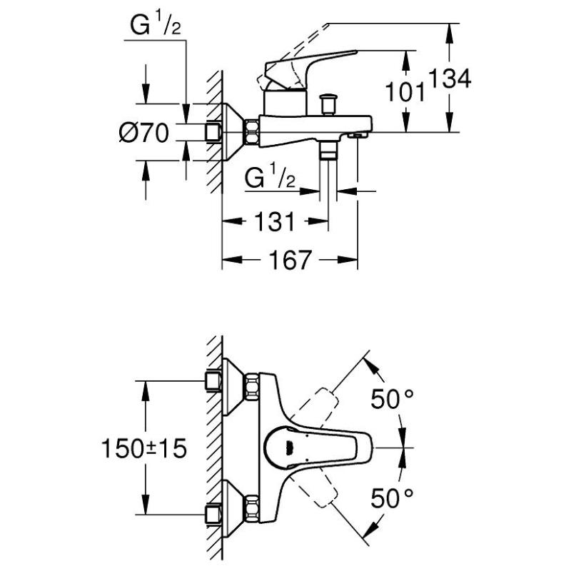 Mitigeur monocommande de bain GROHE BauFlow