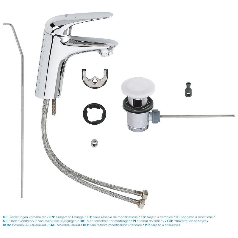 GROHE Eurostyle mitigeur de lavabo DN 15 taille S, béquille fermée en métal, avec garniture de vidage