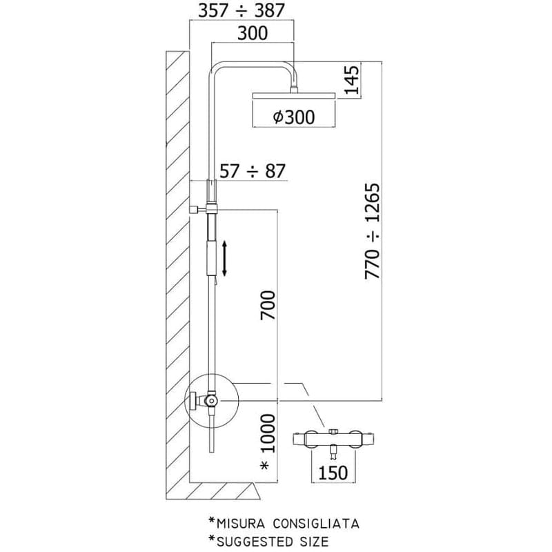 Système de douche KRONENBACH apparent avec thermostat et douche de tête Ø 30 cm, rond