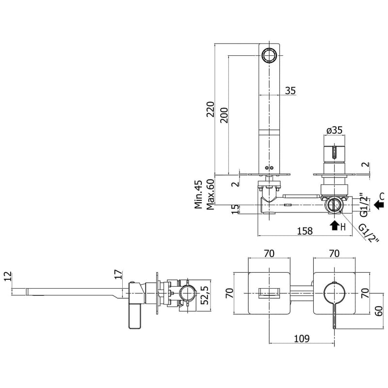 KRONENBACH Krona 2.0 mitigeur de lavabo mural saillie 20 cm corps de base inclus