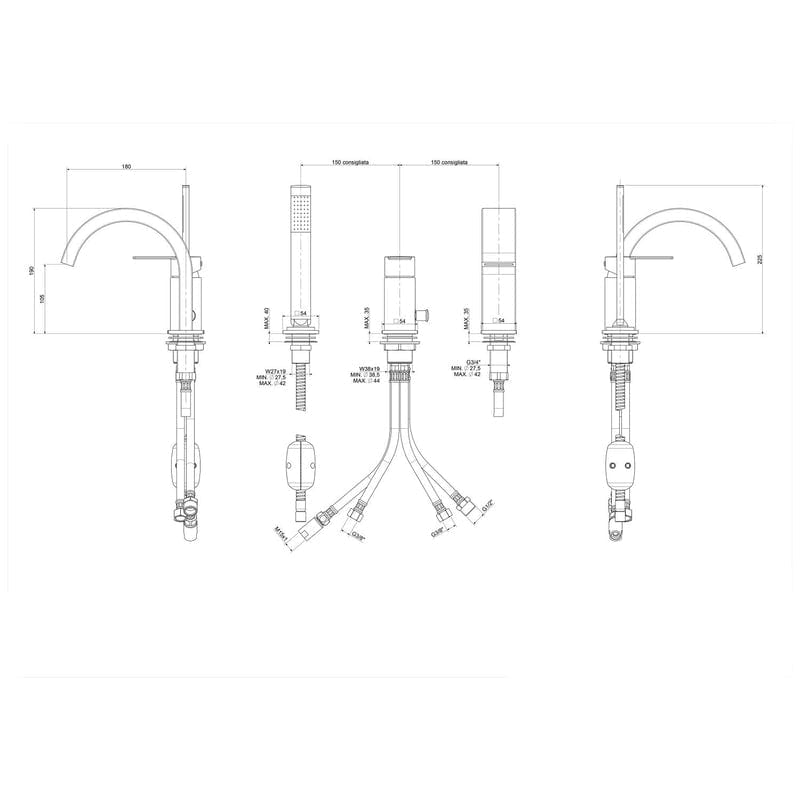 Mitigeur de bain 3 trous sur gorge KRONENBACH Omega 2.0