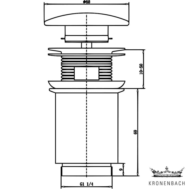 Robinet de vidange KRONENBACH Pop Up rond, long, couvercle en céramique