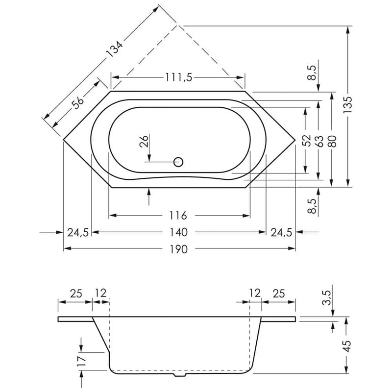 Baignoire hexagonale STEINKAMP Life 190 x 80 cm