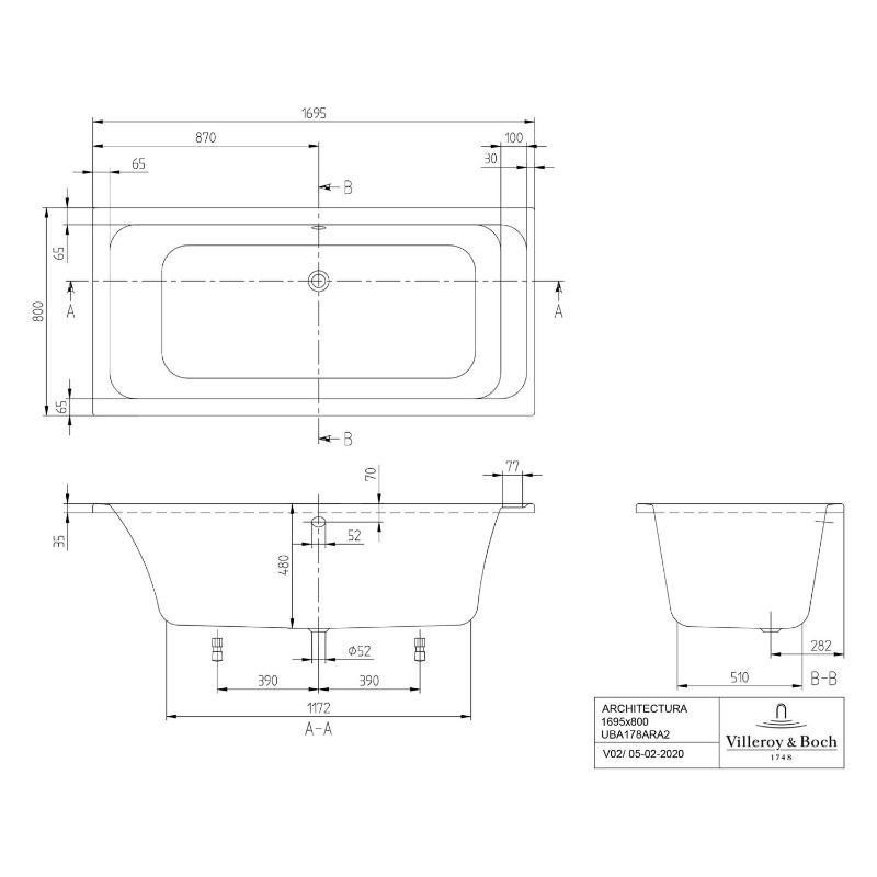 Villeroy & Boch Architectura Duo baignoire 170 x 80 cm