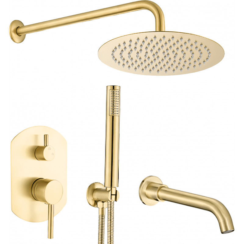 Conjunto de ducha empotrada monomando redonda ROMA oro cepillado - Entorno baño