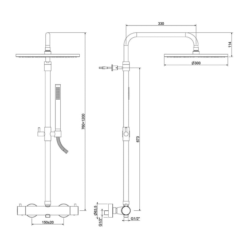 Système de douche KRONENBACH Lima 2.0 noir avec thermostat, pommeau de douche Ø 30 cm