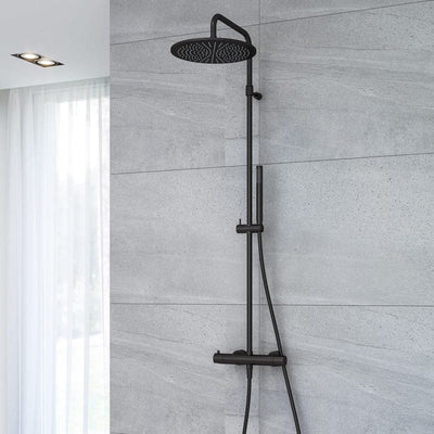 Système de douche KRONENBACH Lima 2.0 noir avec thermostat, pommeau de douche Ø 30 cm