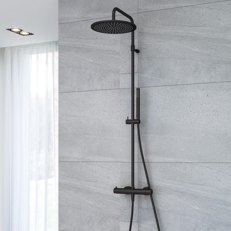 Système de douche KRONENBACH Lima 2.0 noir avec thermostat, pommeau de douche Ø 30 cm