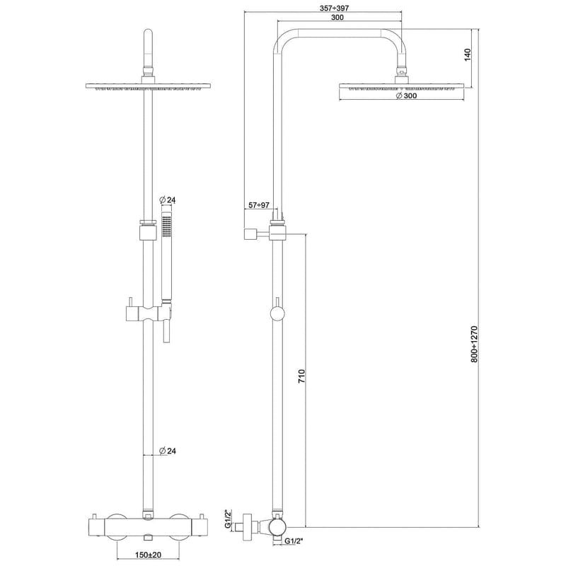 Système de douche KRONENBACH Lima 2.0 Blanc avec thermostat, pommeau de douche Ø 30 cm