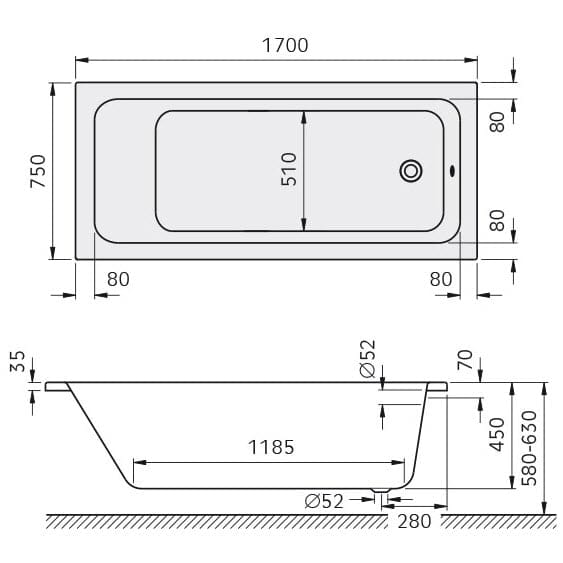 Baignoire solo KRONENBACH Cube 170 x 75 cm