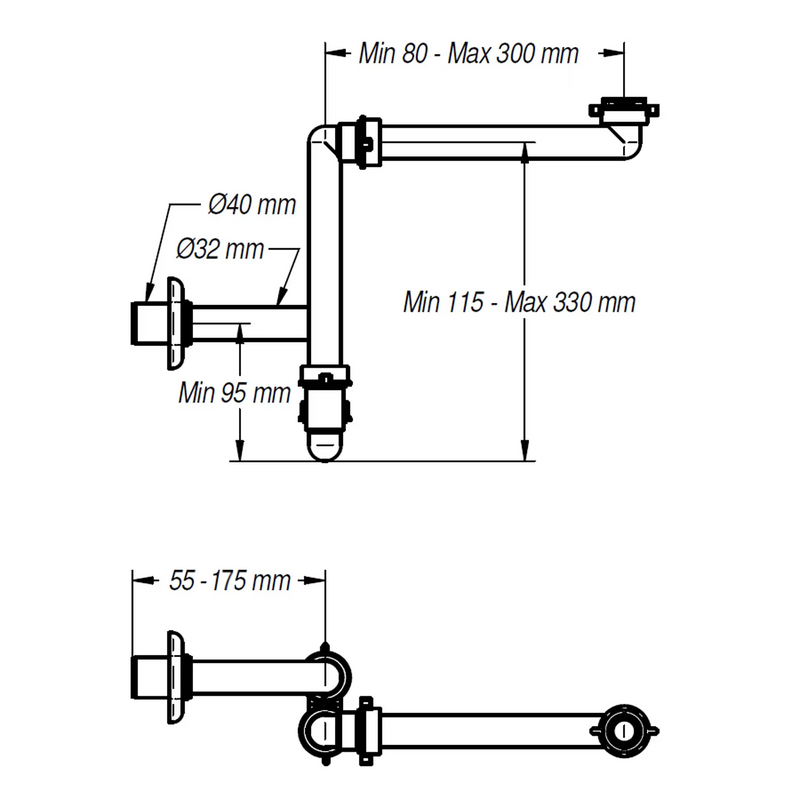 Siphon gain de place Kronenbach pour lavabo et plan-vasques