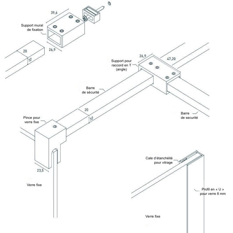 Paroi de douche fixe MANACOR profil noir mat - Le Monde du Bain