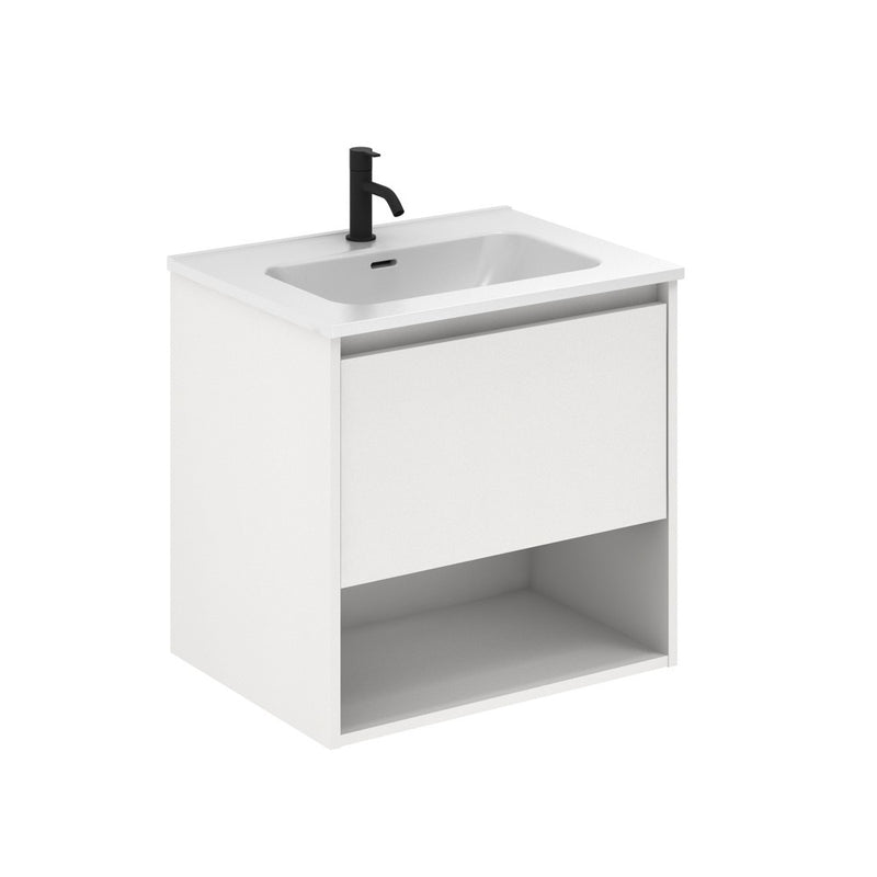 Meuble salle de bain suspendu NIWA largeur 60 cm, blanc brillant - Le Monde du Bain