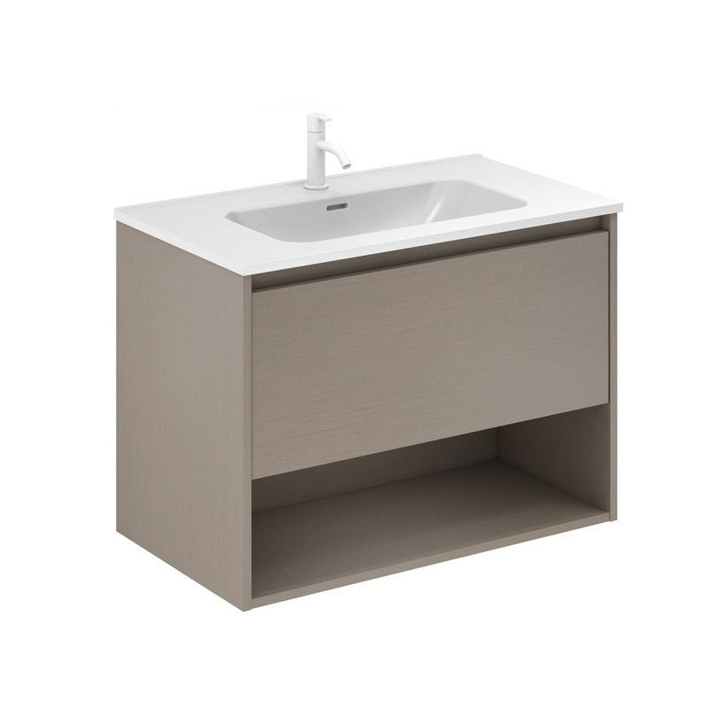 Meuble salle de bain suspendu NIWA largeur 80 cm, fumé sablé - Le Monde du Bain