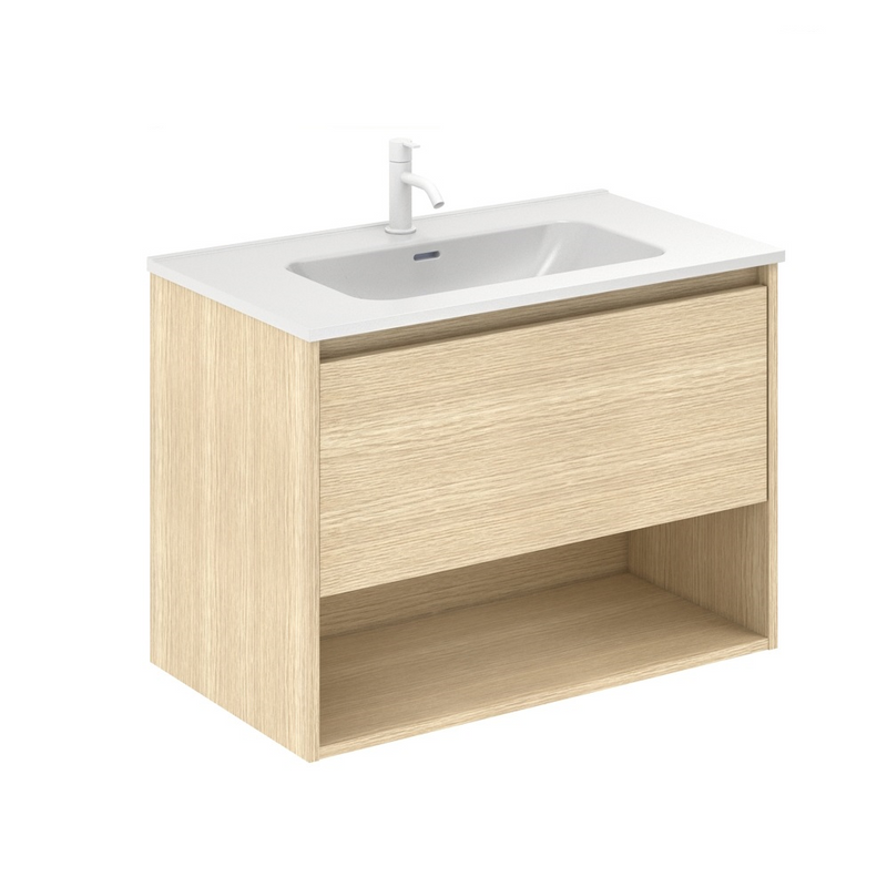 Meuble salle de bain suspendu NIWA largeur 80 cm, chêne sablé - Le Monde du Bain