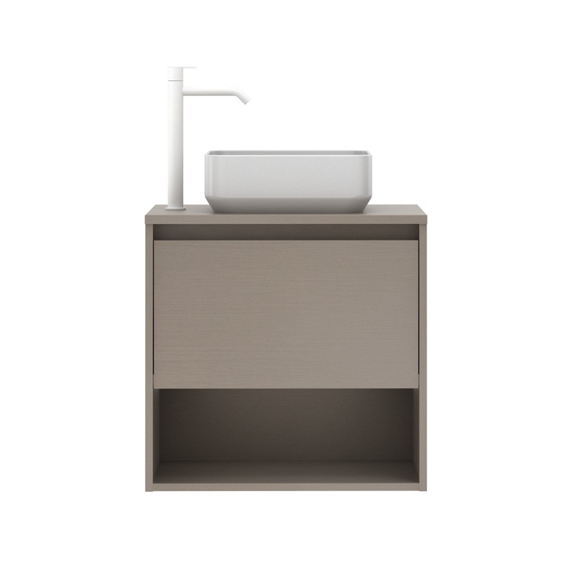 Meuble salle de bain suspendu avec vasque posée NIWA TOP largeur 60 cm, Fumé sablé