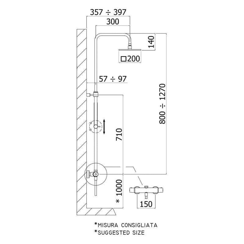 Système de douche PIANURA Giulia apparent avec thermostat et douche de tête 20 x 20 cm