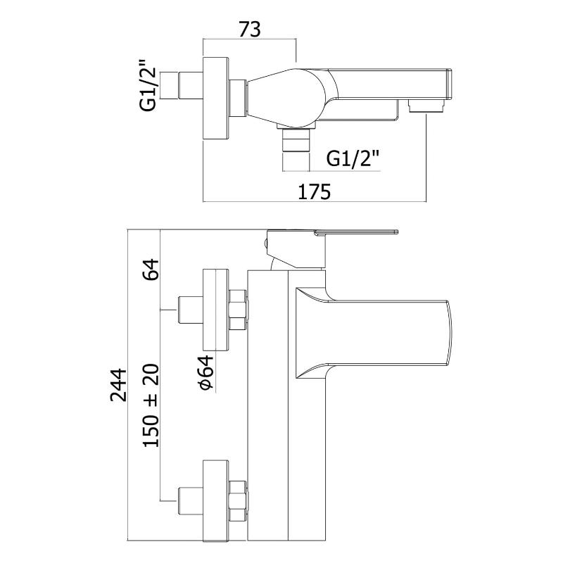 pianura Giulia mitigeur de baignoire apparent avec raccordement douche