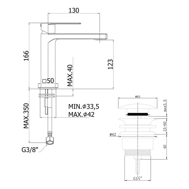 Mitigeur monocommande de lavabo PIANURA Giulia, économie d&
