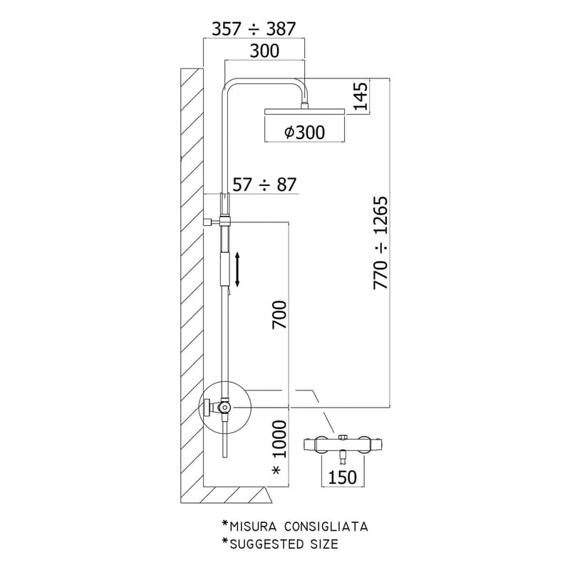 Système de douche PIANURA Stella apparent avec thermostat et douche de tête 30 cm