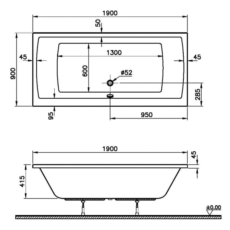 Baignoire PIANURA Gina Duo 190 x 90 cm