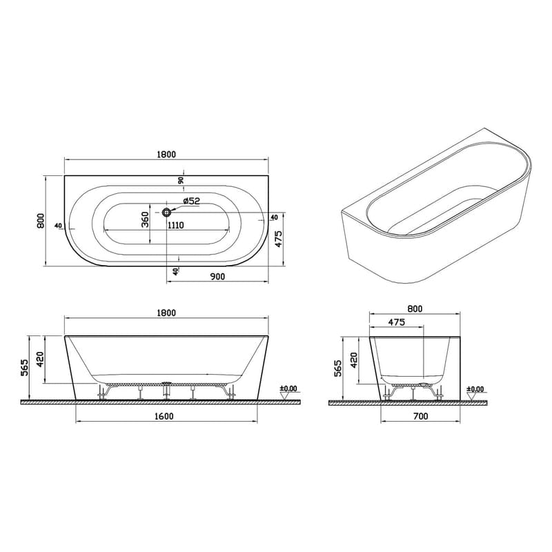 Baignoire murale PIANURA Valentina