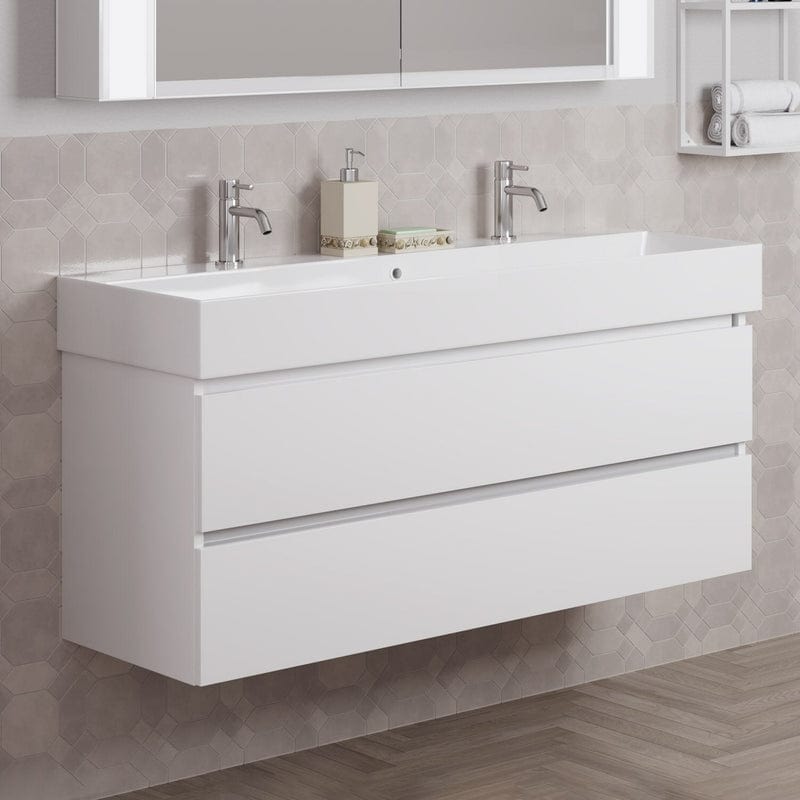 Lavabo PIANURA Stella avec meuble bas 121 cm, avec 2 trous pour robinetterie