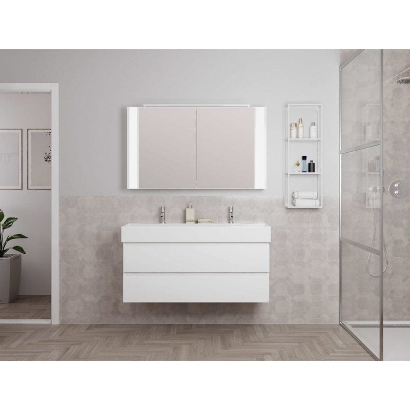 Lavabo PIANURA Stella avec meuble bas 121 cm, avec 2 trous pour robinetterie