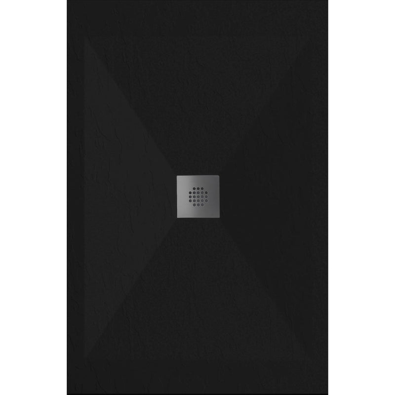 Receveur de douche extra plat DEXA en résine surface ardoisée noir grille centrée finition inox
