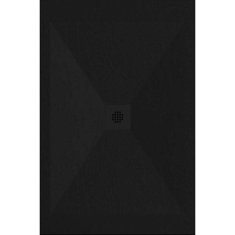 Receveur de douche extra plat DEXA en résine surface ardoisée noir, grille centrée coloris noir