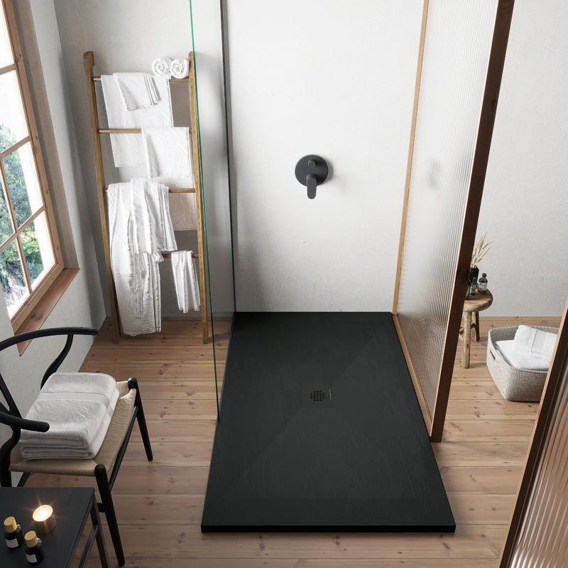 Receveur de douche extra plat DEXA en résine surface ardoisée noir -  Le Monde du Bain