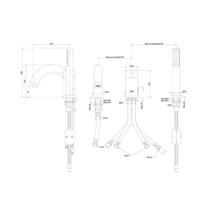 STEINKAMP Living Mitigeur monocommande 3 trous pour bord de baignoire avec bec de baignoire, inverseur et ensemble de douche, flexible de douche inclus