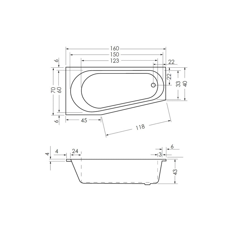 Steinkamp Life baignoire peu encombrante 160 x 70 cm, droite