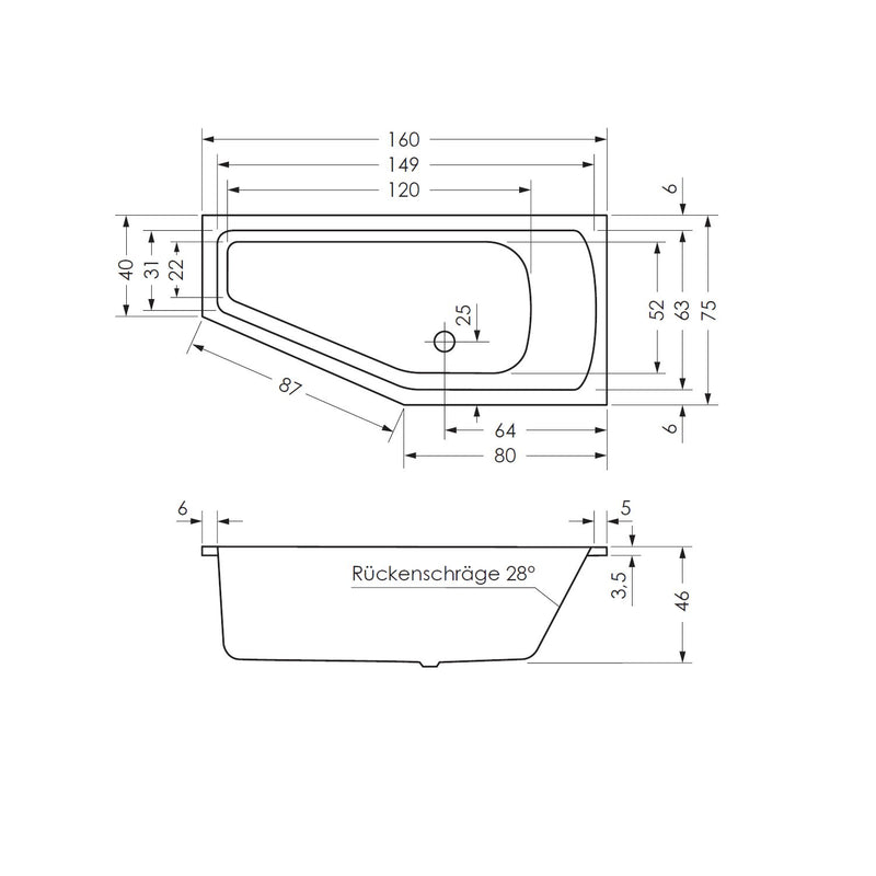 Steinkamp Life baignoire gain de place 160 x 75 cm gauche