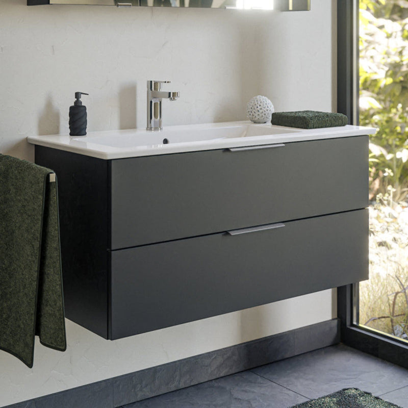 Steinkamp Living 2.0 meuble sous-vasque 95 cm avec meuble sous-vasque Villeroy & Boch Venticello 100 cm CeramicPlus avec trop-plein, vasque à gauche