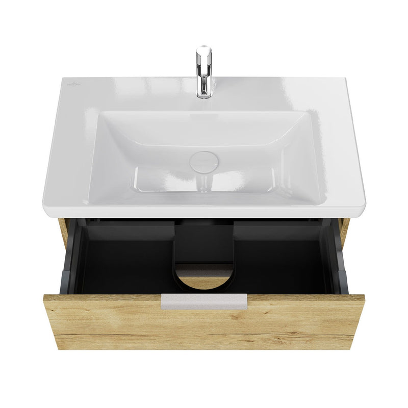 Meuble sous-vasque Steinkamp Living 2.0 75 cm avec meuble sous-vasque Villeroy & Boch Subway 3.0 80 cm sans trop-plein