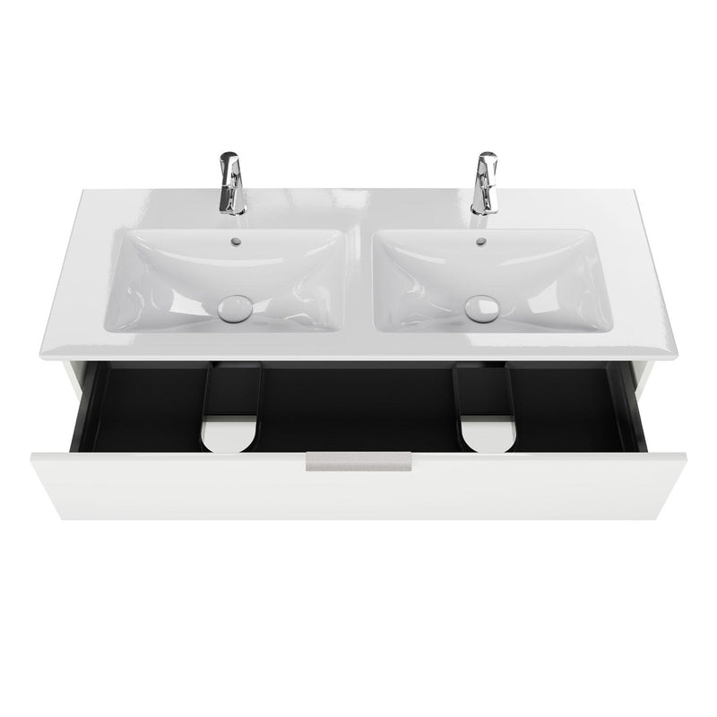Steinkamp Living 2.0 meuble sous-vasque 125 cm avec meuble sous-vasque double Villeroy & Boch Venticello 130 cm CeramitPlus avec trop-plein