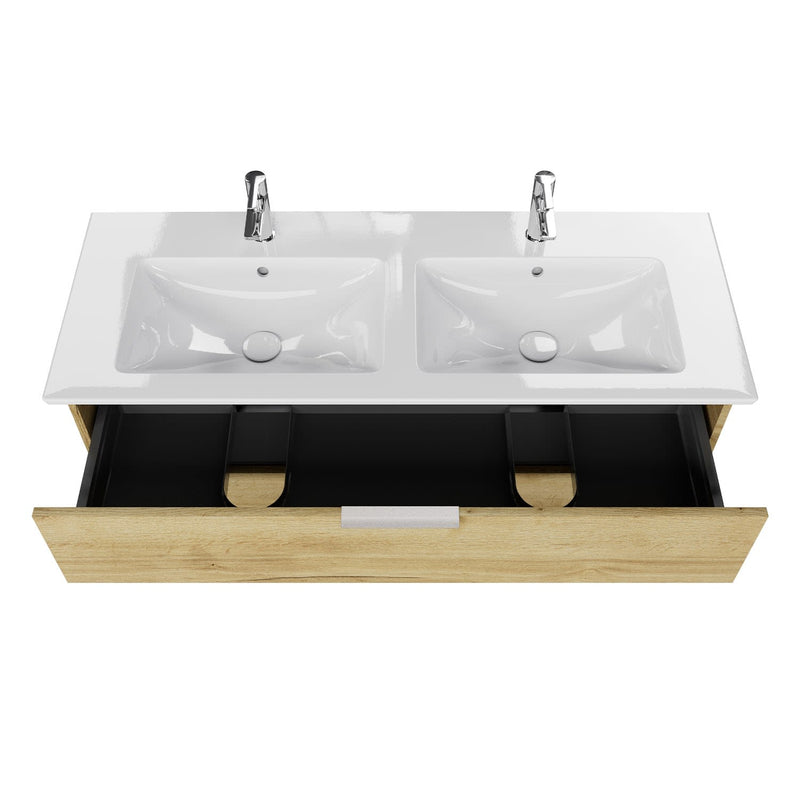 Steinkamp Living 2.0 meuble sous-vasque 125 cm avec meuble sous-vasque double Villeroy & Boch Venticello 130 cm CeramitPlus avec trop-plein