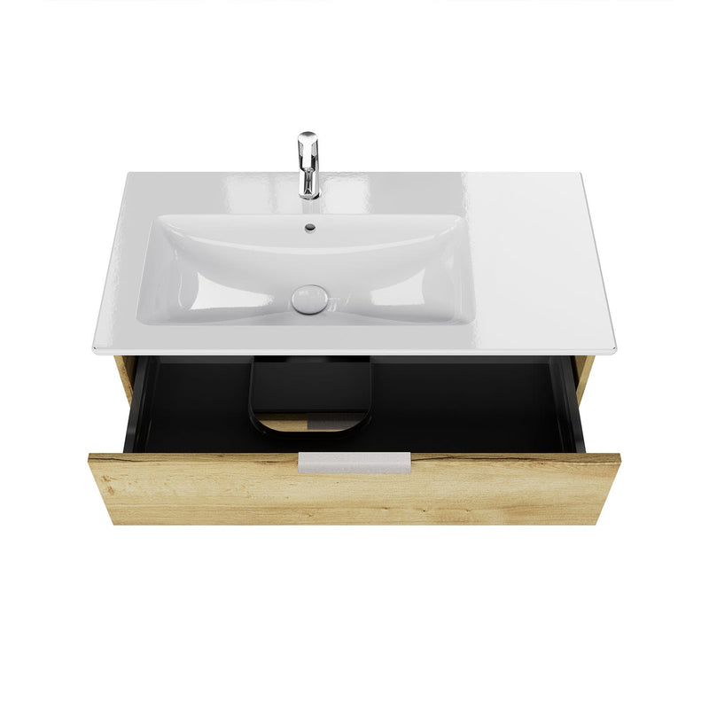 Steinkamp Living 2.0 meuble sous-vasque 95 cm avec meuble sous-vasque Villeroy & Boch Venticello 100 cm CeramicPlus avec trop-plein, vasque à gauche