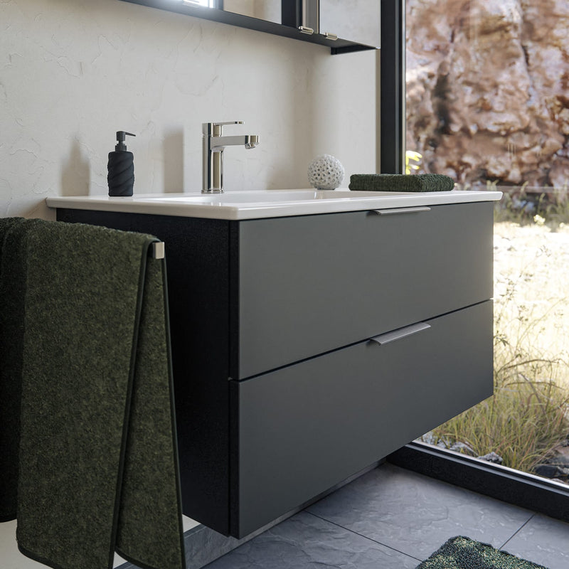 Steinkamp Living 2.0 meuble sous-vasque 95 cm avec meuble sous-vasque Villeroy & Boch Venticello 100 cm CeramicPlus avec trop-plein, vasque à gauche