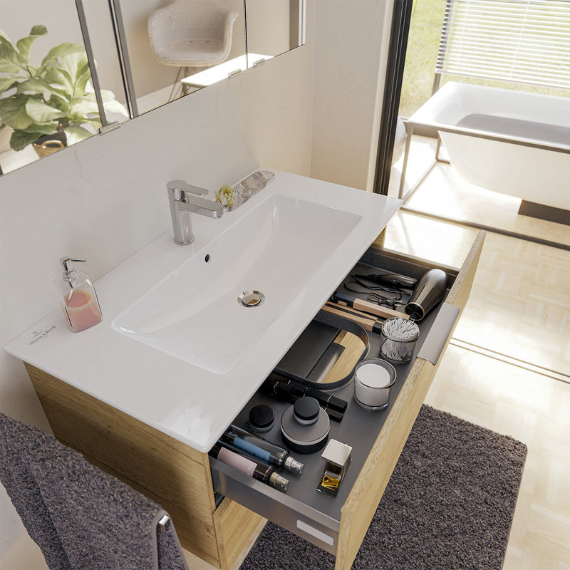 Steinkamp Living 2.0 meuble sous-vasque 95 cm avec meuble sous-vasque Villeroy & Boch Venticello 100 cm CeramicPlus avec trop-plein et 1 trou pour robinetterie